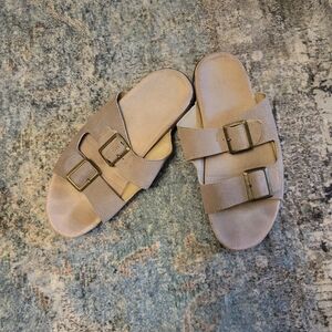 Women's Tan Sandals Double Strap Buckles Sz 8